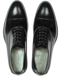 a. testoni Atestoni Black Leather Cap Toe Oxford Shoes