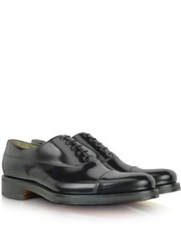 a. testoni Atestoni Black Leather Cap Toe Oxford Shoes