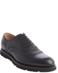 Gucci Black Leather Tooled Lace Up Oxfords