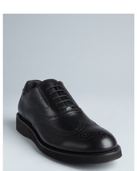 Tod's Black Leather Tooled Wingtip Foam Mid Sole Oxfords