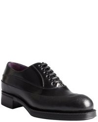 Prada Black Leather Two Tone Lace Up Oxfords