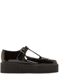 Underground Black Patent Leather T Strap Creepers