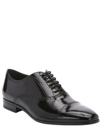 Tod's Black Polished Leather Brogue Detail Oxfords