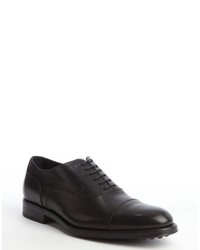 Tod's Black Shined Leather Cap Toe Lace Up Oxfords