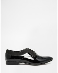 Asos Brand Oxford Shoes In Black Patent And Nylon Mix