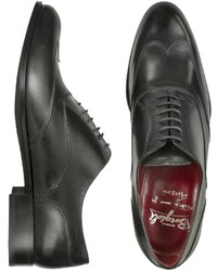 Fratelli Borgioli Handmade Black Italian Leather Wingtip Oxford Shoes