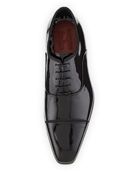 Neiman Marcus Patent Leather Cap Toe Oxford Black