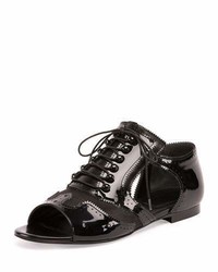 Givenchy Patentmesh Open Toe Oxford Black