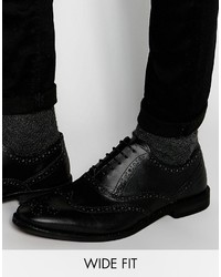 Asos Wide Fit Oxford Shoes In Black Leather