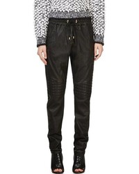 Balmain Black Quilted Leather Lounge Pants