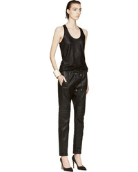 Balmain Black Quilted Leather Trousers