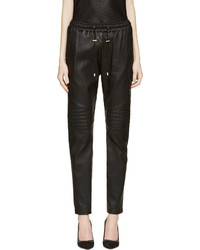 Balmain Black Quilted Leather Trousers