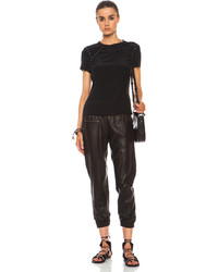 Pam Gela Perforated Lambskin Leather Track Pant In Black