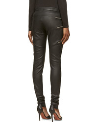 Jay Ahr Black Grained Leather Zipped Trousers