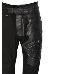 Haider Ackermann Slim Cotton Leather Biker Pants