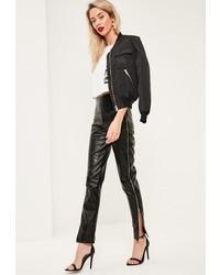 Missguided Tall Black Faux Leather Side Zip Trousers
