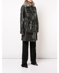 Nicole Miller Long Leather Parka Coat