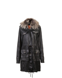 Nicole Miller Long Leather Parka Coat