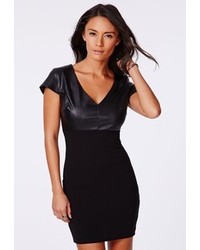 Missguided Verona Faux Leather Contrast Bodycon Dress Black