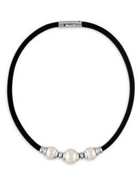 Majorica 12 14mm White Baroque Pearl Leather Necklace