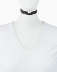 Fallon Monarch Pearly Crystal Leather Choker Necklace