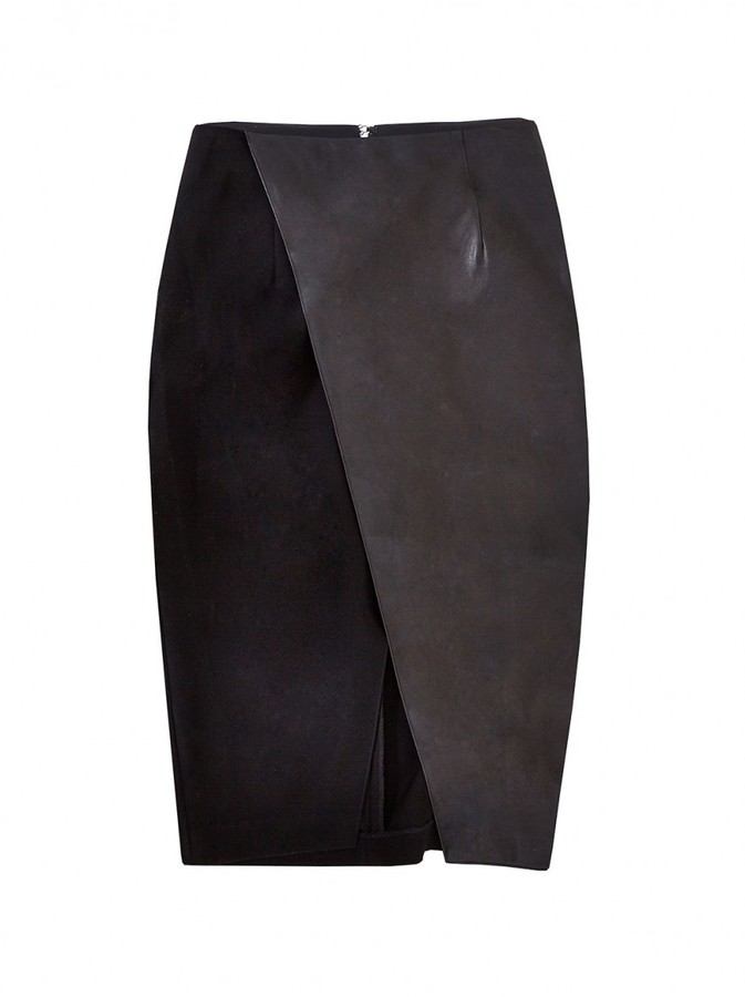 Alice + Olivia Venty Cross Over Pencil Skirt With Leather, $440 | alice ...