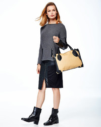 Bagatelle Asymmetric Zip Front Faux Leather Paneled Skirt Black