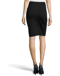 Neiman Marcus Asymmetric Zip Leatherponte Skirt Black