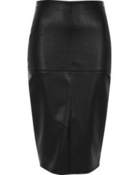 River Island Black Faux Leather Panel Pencil Skirt