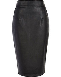 River Island Black High Waisted Leather Look Pencil Skirt