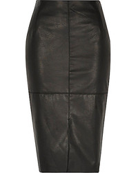 River Island Black Leather Look Split Front Pencil Skirt