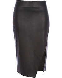 River Island Black Leather Look Wrap Pencil Skirt
