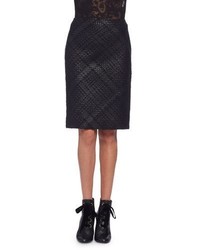 Lanvin Braided Front Leather Pencil Skirt Black
