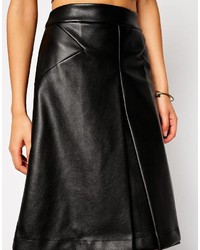 Asos Collection A Line Skirt With Invert Pleat In Leather Look