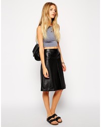 Asos Collection A Line Skirt With Invert Pleat In Leather Look