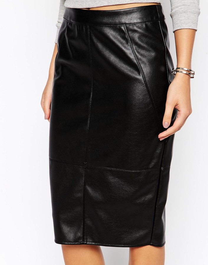 Asos Collection Pencil Skirt In Leather Look Asos Lookastic