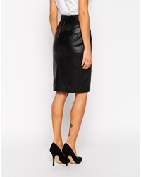 Asos Collection Pencil Skirt In Leather With Side Split