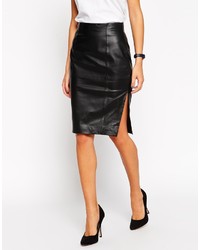 Asos Collection Pencil Skirt In Leather With Side Split