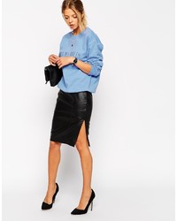 Asos Collection Pencil Skirt In Leather With Side Split