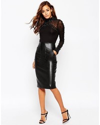 Asos Collection Pu Pencil Skirt With Pocket Detail