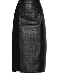 Jason Wu Croc Effect Leather And Wool Midi Skirt