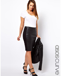 Asos Curve Curve Leather Pencil Skirt With Jersey Trim Gray