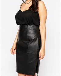 Asos Curve Pencil Skirt In Leather With Side Split