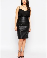 Asos Curve Pencil Skirt In Leather With Side Split
