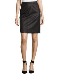 Milly Edith Python Embossed Pencil Skirt Black