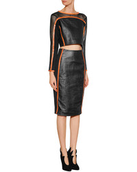 JONATHAN SIMKHAI Embossed Leather Pencil Skirt With Stretch Paneling