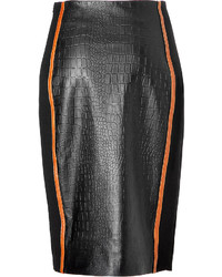 JONATHAN SIMKHAI Embossed Leather Pencil Skirt With Stretch Paneling