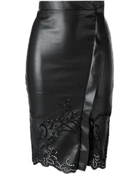Ermanno Scervino Embroidered Leather Pencil Skirt