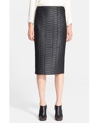 Cédric Charlier Faux Leather Front Jersey Pencil Skirt