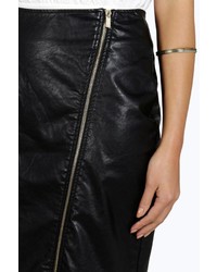Boohoo Helia Zip Detail Leather Look Midi Skirt